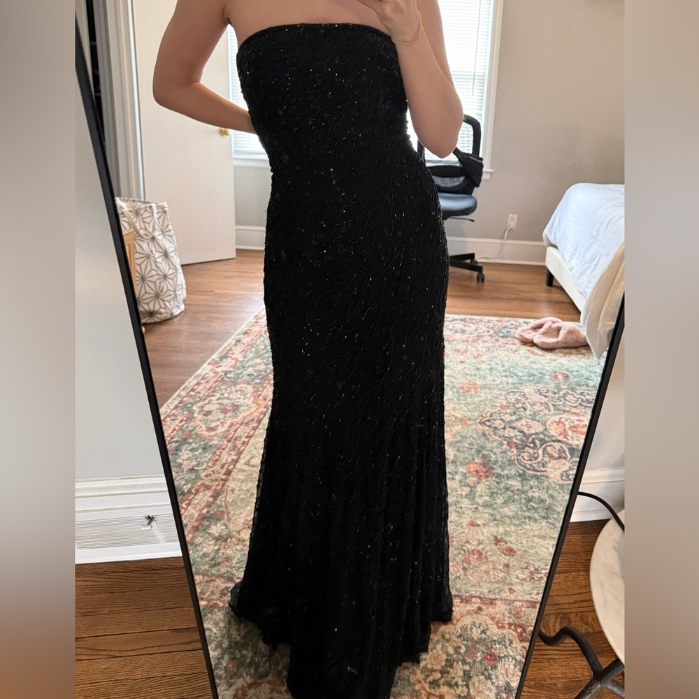 Vintage Cache Beaded Silk Black Strapless Dress